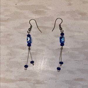 Evil Eye Blue Beaded Dangle Earrings